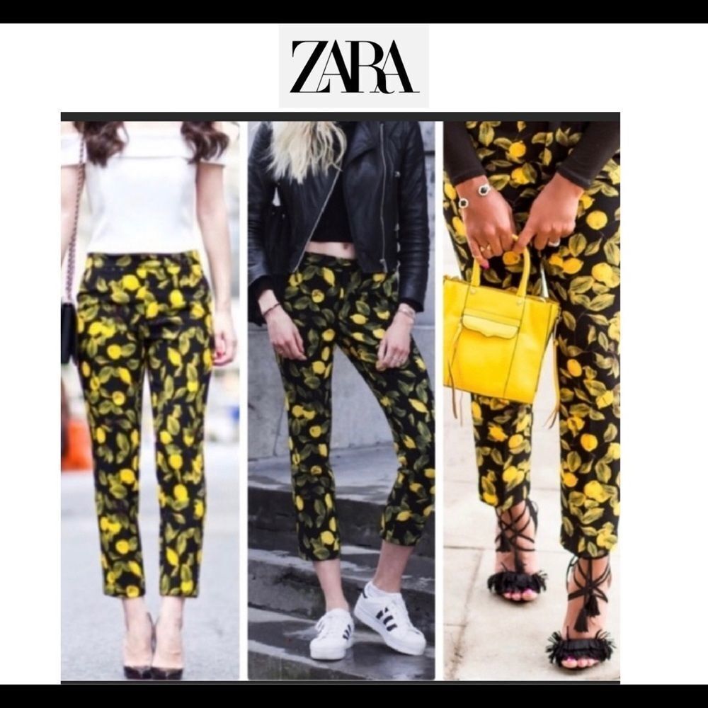 ZARA lemon print pants Sz S